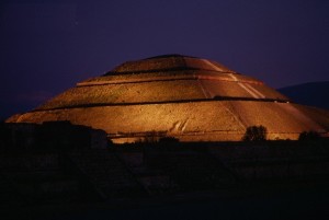 Teotihuacan Sun Pyramid at Night